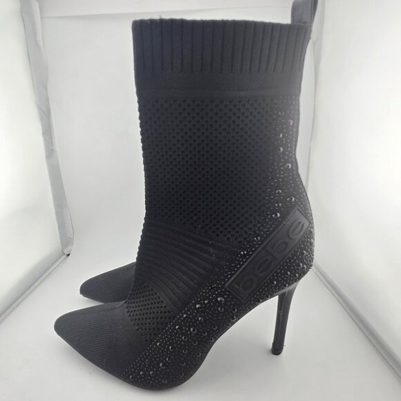 bebe Joselyn Knit Bootie Heels – Black Rhinestone Stiletto,Womens' size 7 - Picture 2 of 11